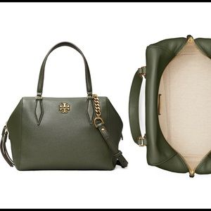 New Tory Burch Kira leather satchel tote bag green
